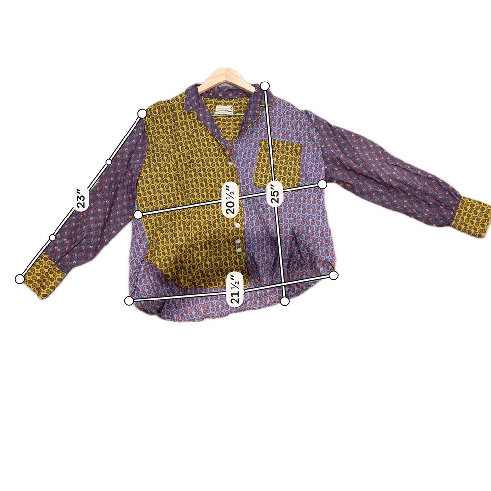 Urban Outfitters Womens Paisley Colorblock Button Down Shirt Blue Yellow Small - Picture 7 of 7